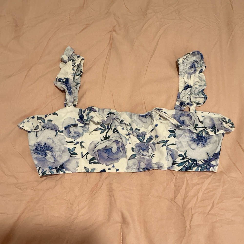 White Fox Boutique Blue Floral Crop Top